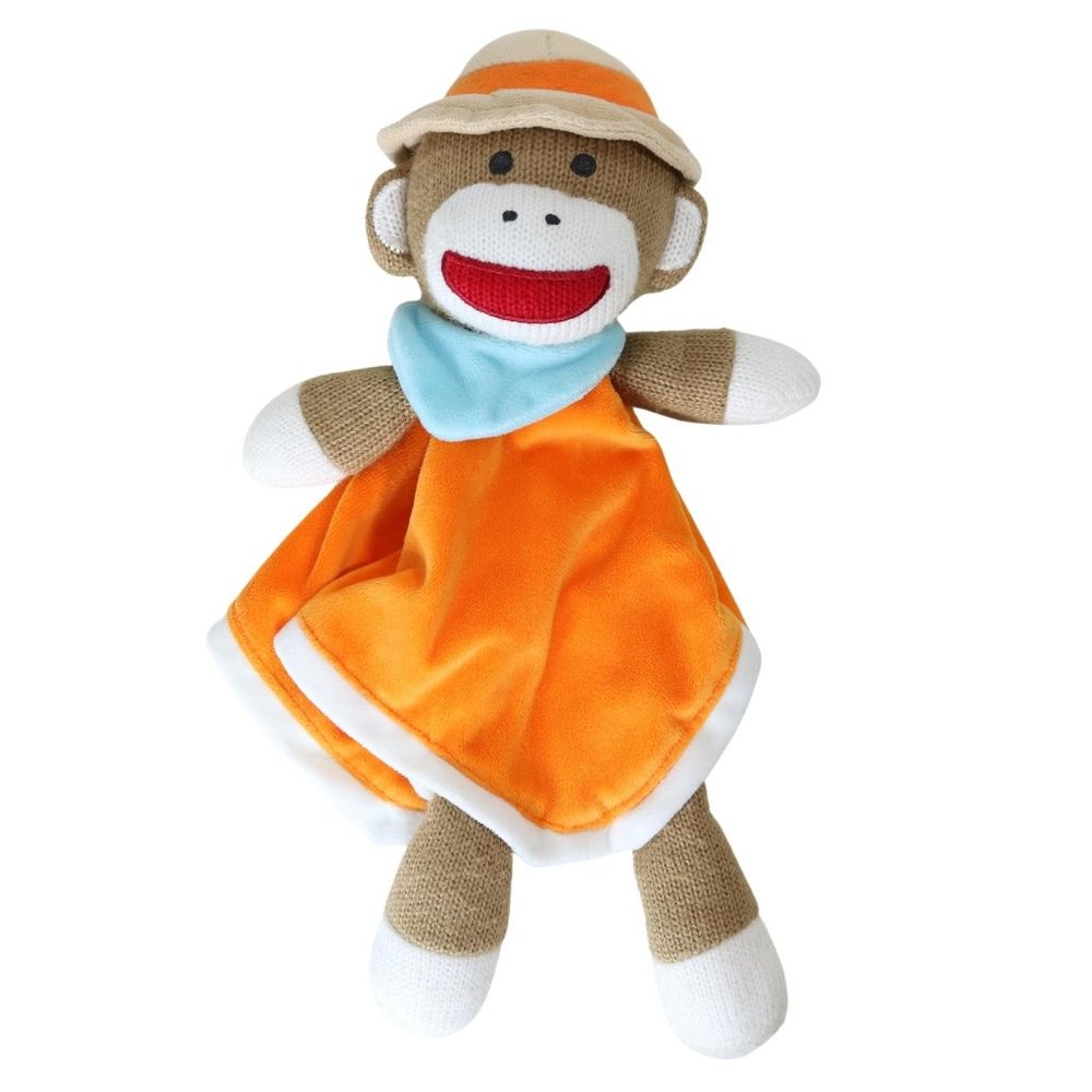 Baby Starters Sock Monkey Lovey Security Blanket Rattle Orange & Tan